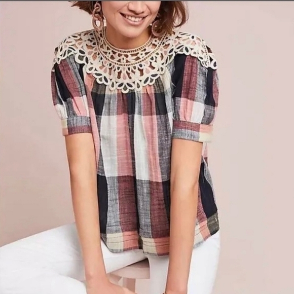 Anthropologie plaid crochet swing top - Picture 2 of 14